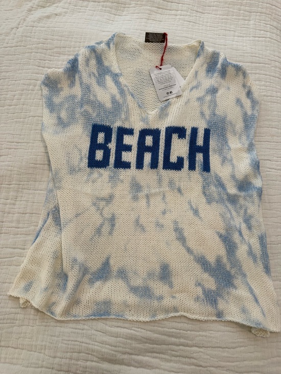 Wooden Ships Sweaters - Wooden Ships BEACH Knit Tie-Dye Top in White and Light Blue NWT 0711